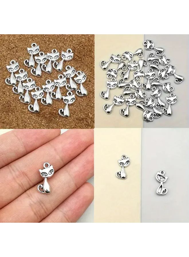 قلادة القط الشرير الفضي العتيق 10 قطع إمدادات صنع المجوهرات القوطية هالوين DIY - Image 1